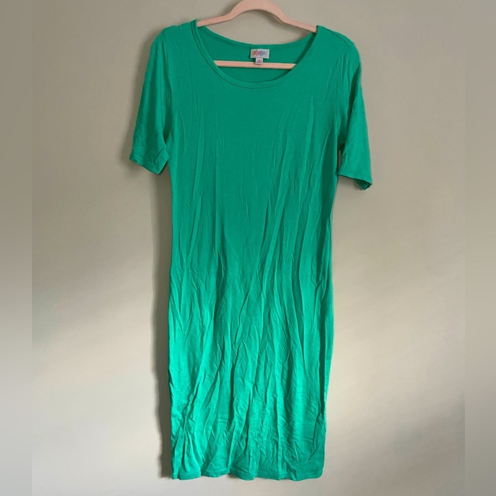 Solid Teal Lularoe Julia Fitted Midi Dress Stretchy Soft